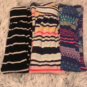 Three colorful and patterned maxi skirts